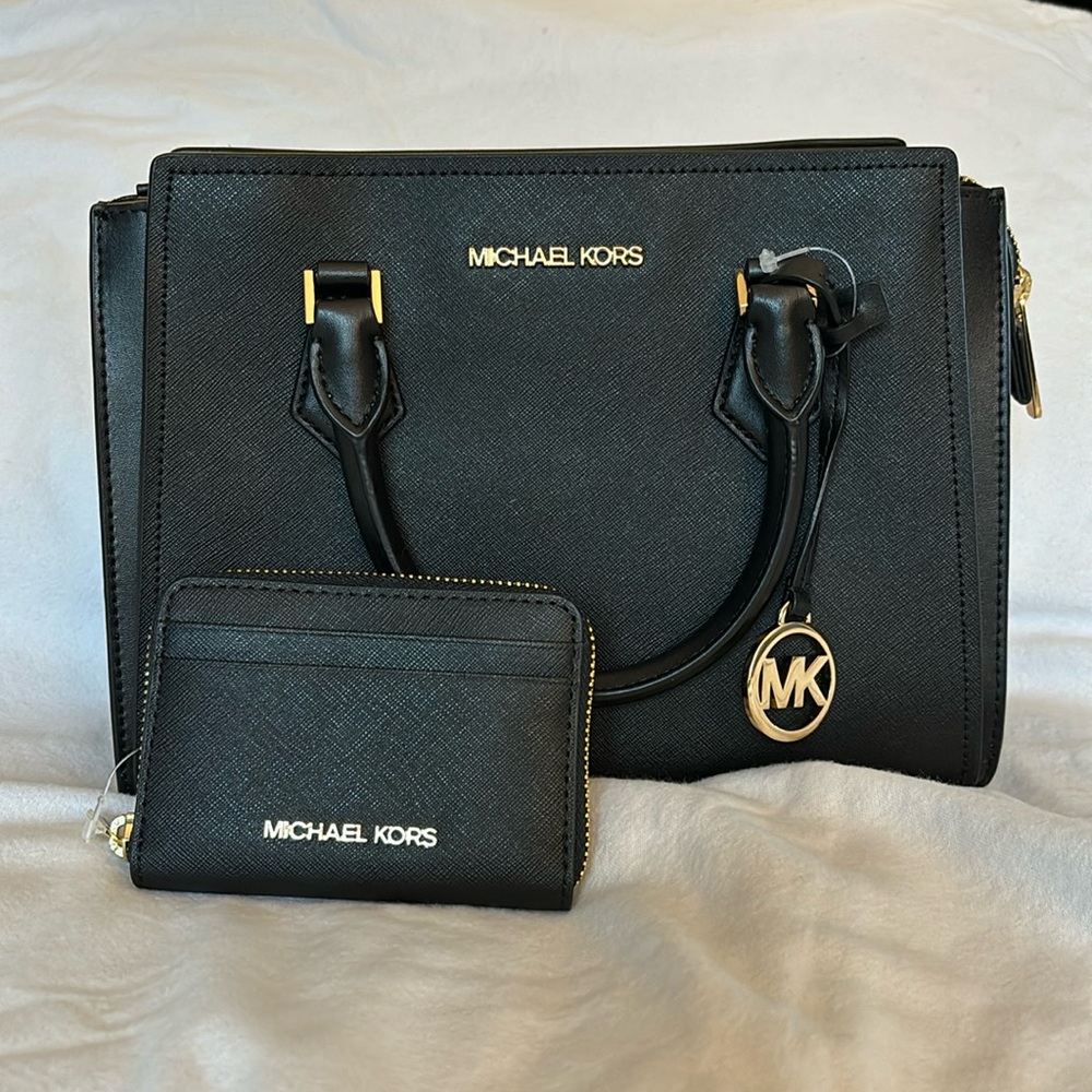 Michael Kors Black Hope Medium Messenger Bag & Card Case Wallet. NWT